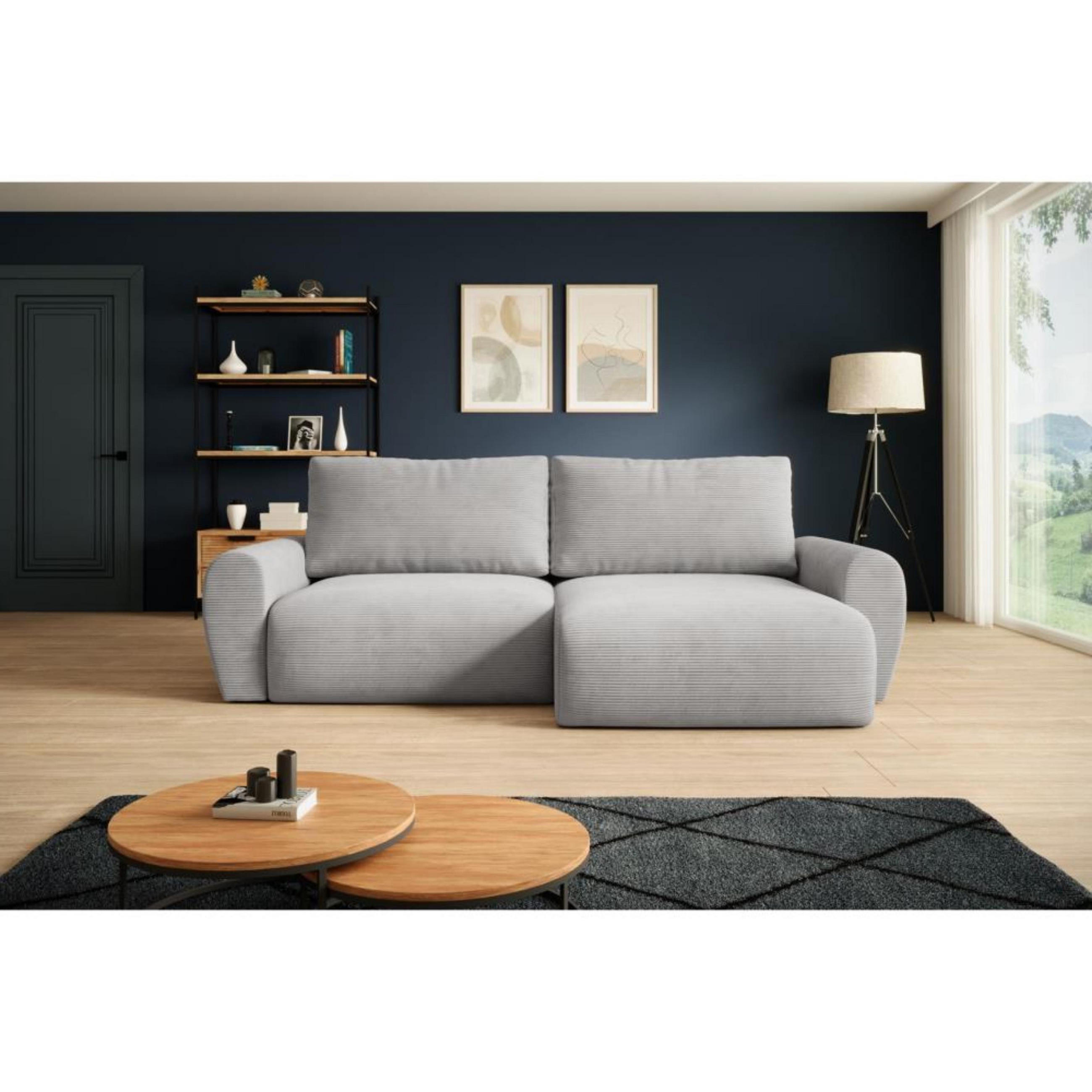 ECKSCHLAFSOFA Poss L hellgrau rechts - Hellgrau, Textil (253/153cm) - Beautysofa