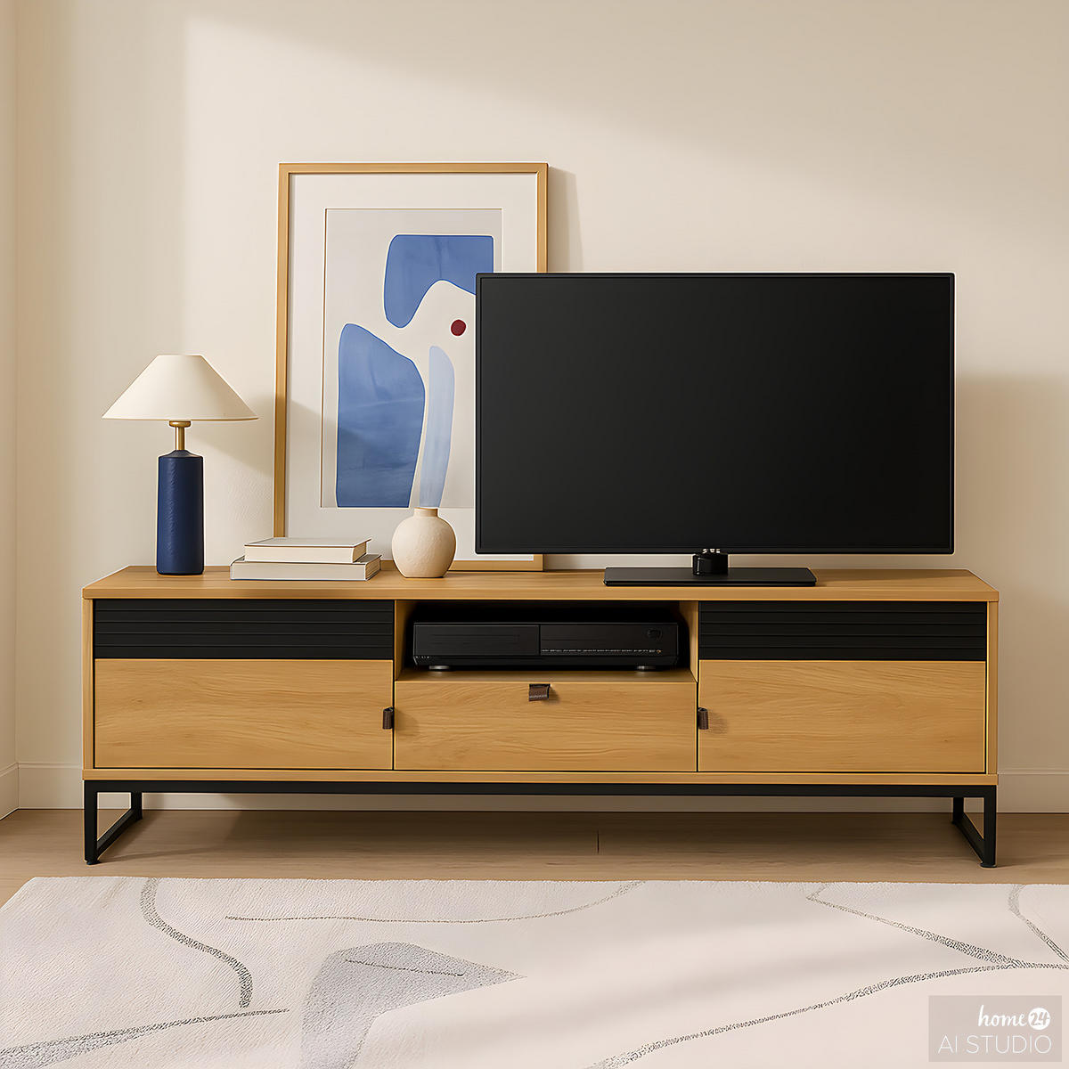 TV-LOWBOARD - Eichefarben/Schwarz, Holzwerkstoff/Kunststoff (160/55/40cm) - home24