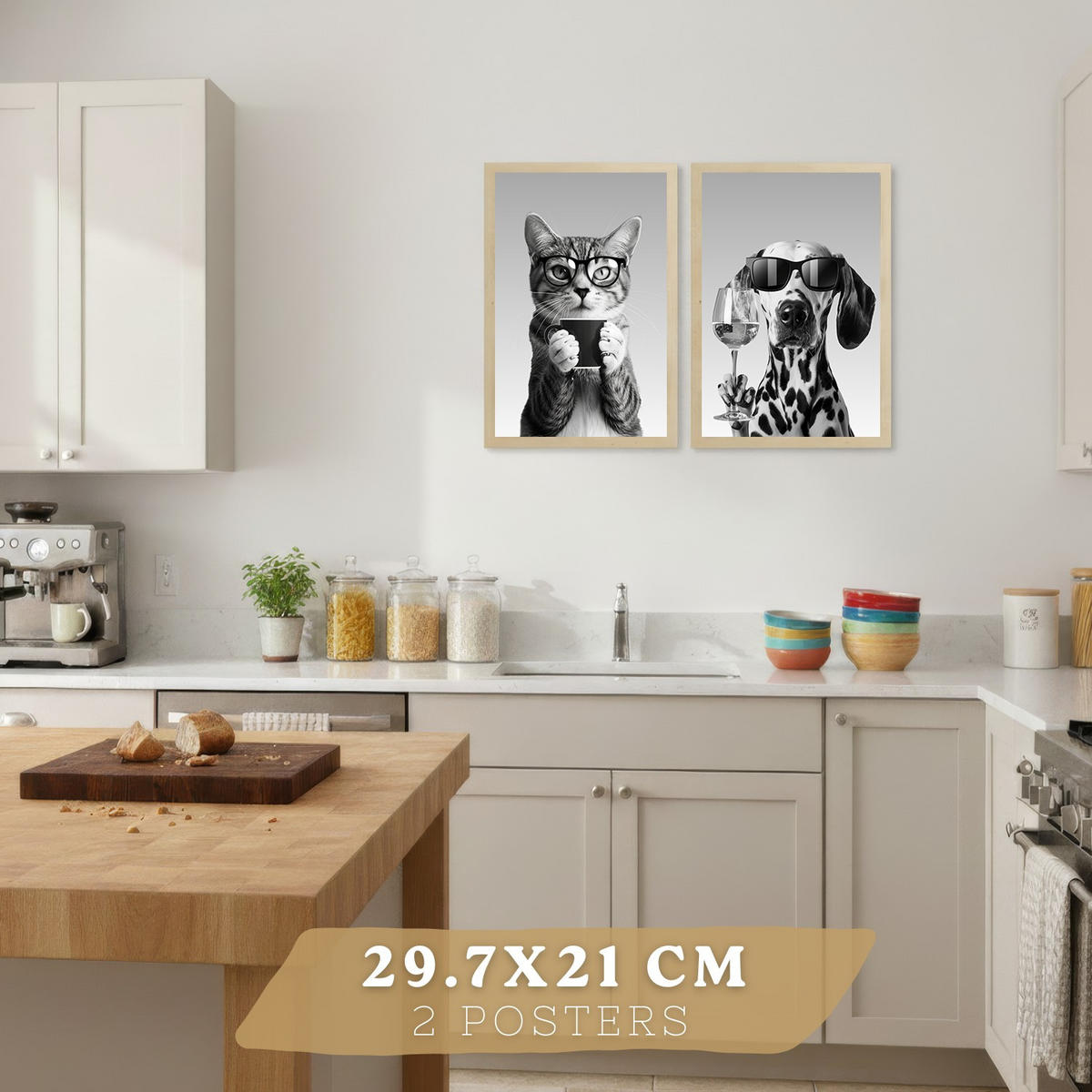 PLAKAT Sada 4 Byn Animals A4 bez rámu - čirá, papír (29.7/1/21cm) - Nacnic