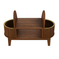 COUCHTISCH oval in Rillenoptik - Wohnzimmertisch mit verstecktem Staufach und offenen Regalen - Walnuss-Optik - Nussbaumfarben, Holzwerkstoff (100/50/40.5cm) - DELFA