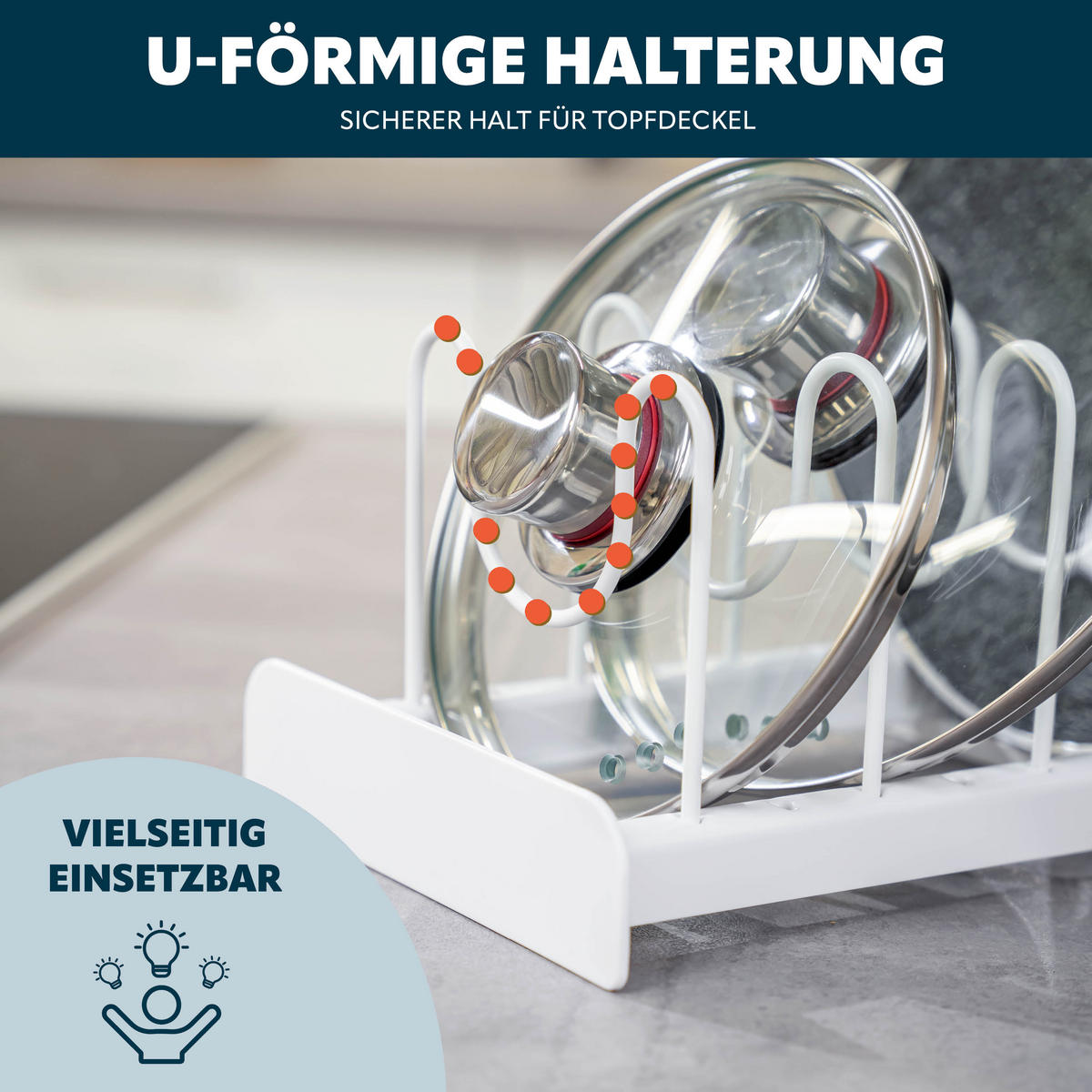 TOPFDECKELHALTER 2er Set, weiß - Weiß, Metall - eluno