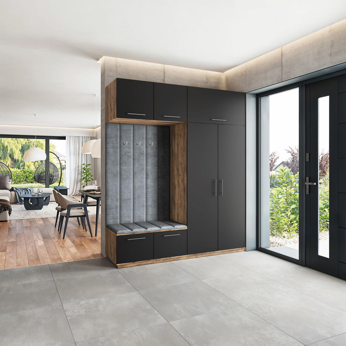 GARDEROBENSCHRANK REMA 200/240/60 cm Modern Garderobe-Set Eiche Lefkas - Eichefarben/Schwarz, Holzwerkstoff (200/240/60cm) - MASSENO