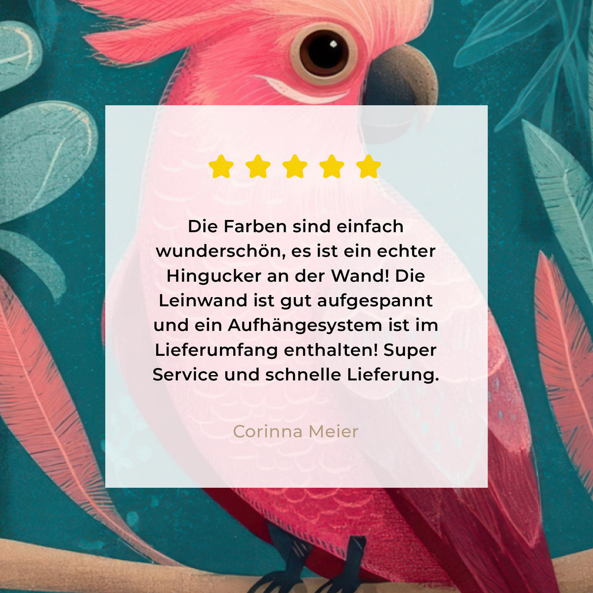 LEINWANDBILD Kakadu - Tropische Blätter - Zweig XXL 150x100 cm - Petrol, Textil (150/100cm) - MuchoWow