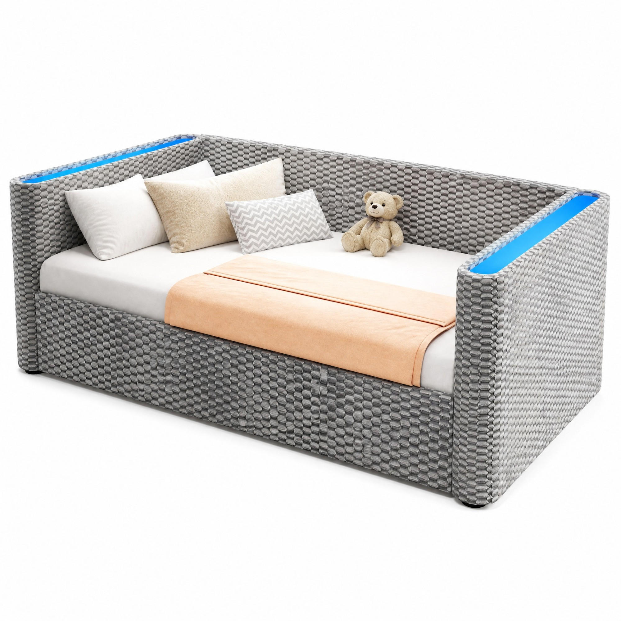 TAGESBETT mit Stauraum und LED 90x200 cm Samt Grau - Grau, Metall (90/200cm) - Meubliv