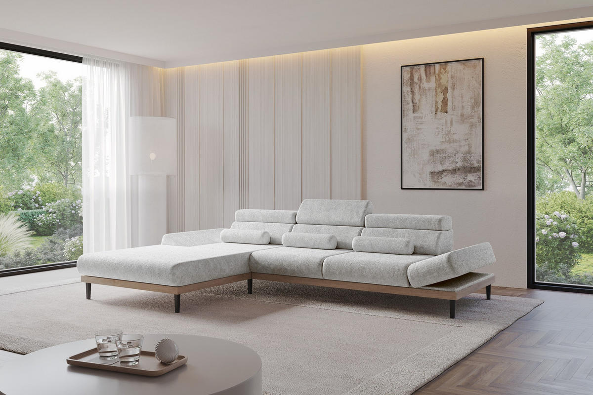 ELEKTRISCHES ECKSOFA Links MONA 316x205x85 Grau Velours - Grau, Holzwerkstoff/Textil (316/205cm) - ALTDECOR