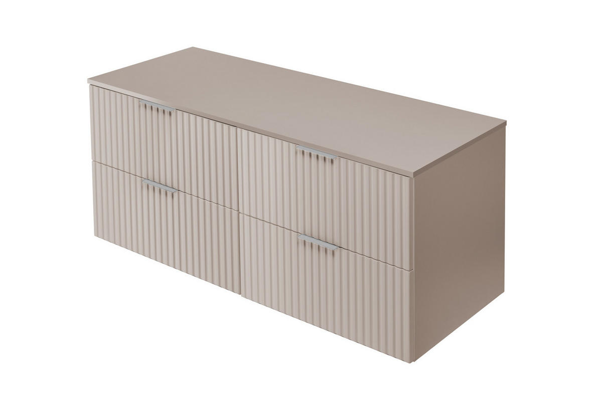 WASCHBECKUNTERSCHRANK, Kaschmir, 120 (2 x 60) x 57 x 46 cm, silberner Griff + Arbeitsplatte - Beige/Silberfarben, Holzwerkstoff (120/57/46cm) - 3XE LIVING