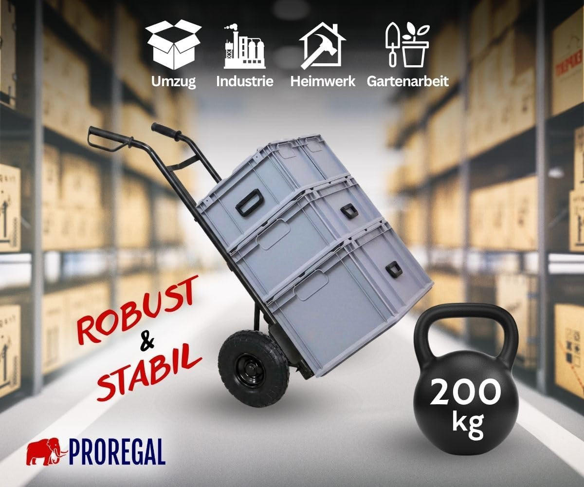 SACKKARRE Odin 115x54x44cm Tragkraft 200kg PU Bereifung Stahlrahmen Schwarz - Schwarz, Metall (44/54/115cm) - PROREGAL