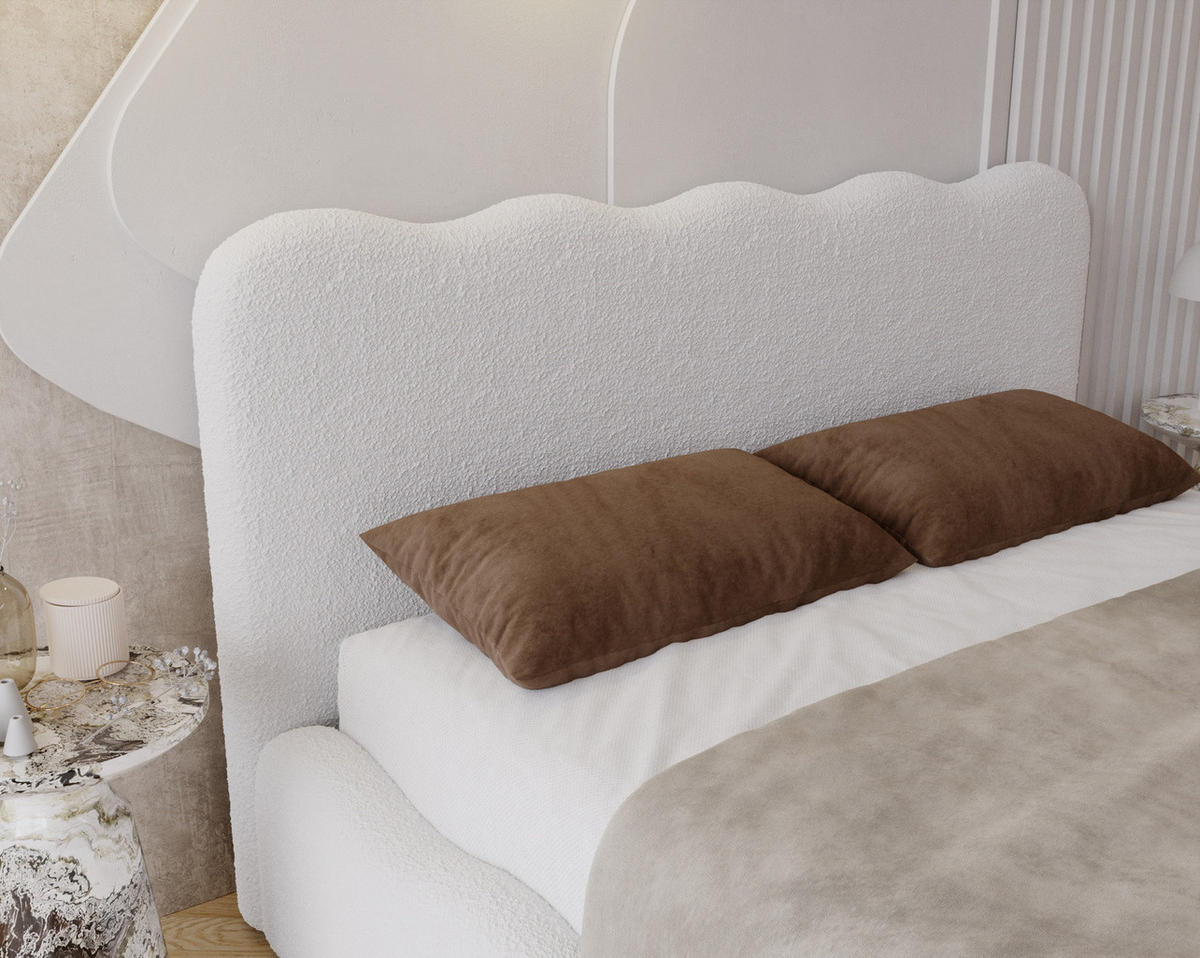POLSTERBETT 160x200 Wave, Bettkasten, Boucle, Creme - Creme, Holz/Textil (160/200cm) - Emporius