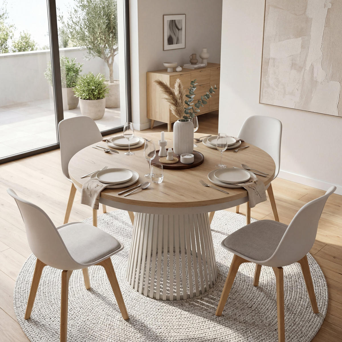 ESSTISCH TRAVIS Ausziehbar 100 - 180 / 100 x 76,6 cm - Kaschmir/Naturfarben, Holz (100/100/76.6cm) - MASSENO