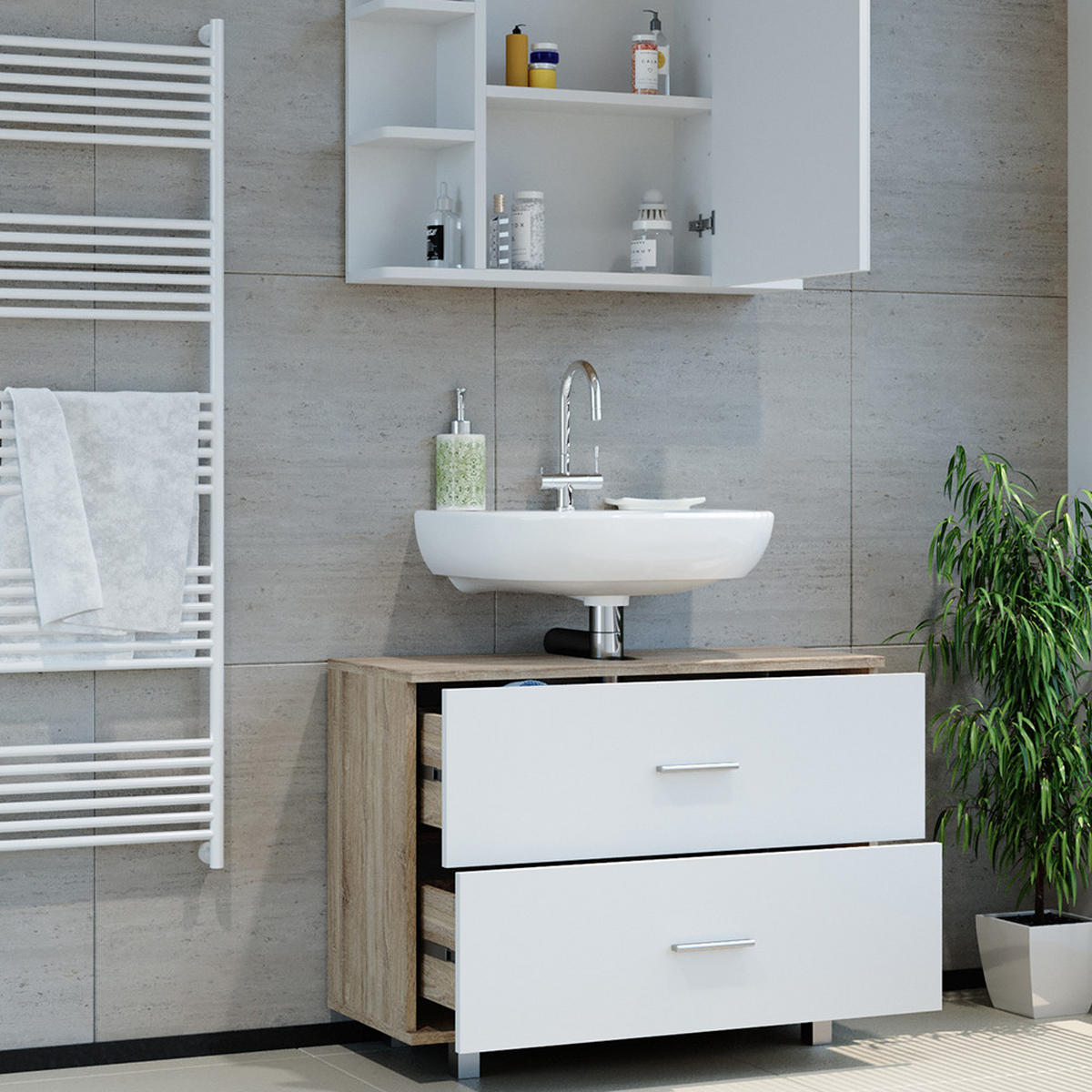 Weiß/Sonoma Eiche, Holzwerkstoff (80.2/60.8/33cm) - Vicco