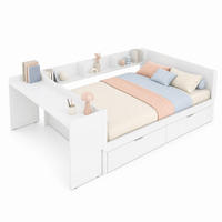 BETT 140/200 cm aus Kiefer mit Schreibtisch, Weiß - Weiß, Holz (140/200cm) - OKMYHOME