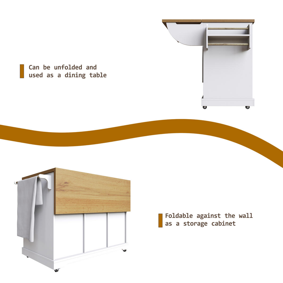KÜCHENINSEL Servierwagen Holzmaserung Stauraum Weiß - Weiß, Metall (147/93/44cm) - FLIEKS