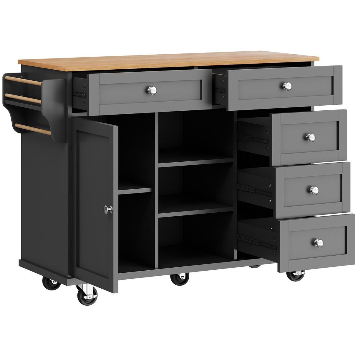 KÜCHENWAGEN aus MDF mit Schubladen & Fächern, 134/46/92 cm, Schwarz - Schwarz, Holzwerkstoff (134/92/46cm) - Redom