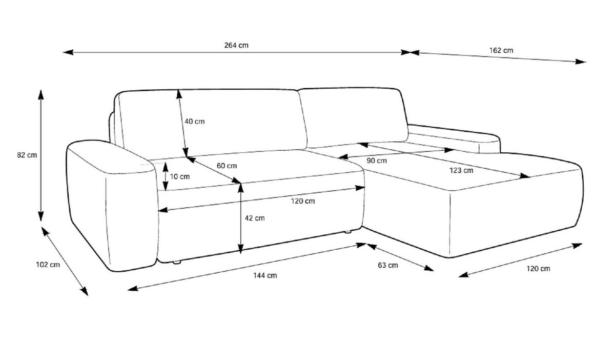 ECKCOUCH mit Schlaffunktion Orea M, 265 cm, Bettkasten, Rechts, Dunkelgrau - Dunkelgrau, Holz (162/264cm) - Emporius