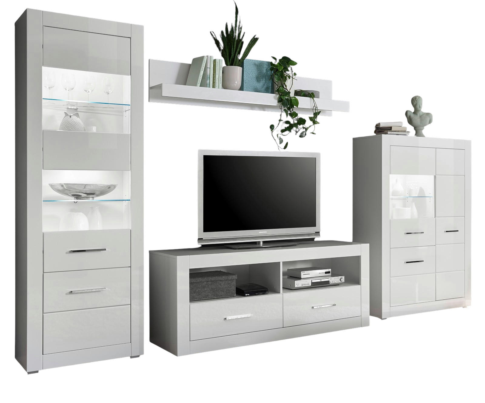 Furn.Design Wohnwand Weiß Hochglanz 335x198x45 cm
