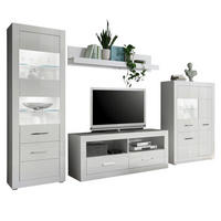 WOHNWAND weiß Hochglanz 4-teilig 335 cm, Wohnkombination mit viel Stauraum - Chromfarben/Weiß Hochglanz, Glas/Holzwerkstoff (335/198/45cm) - Furn.Design
