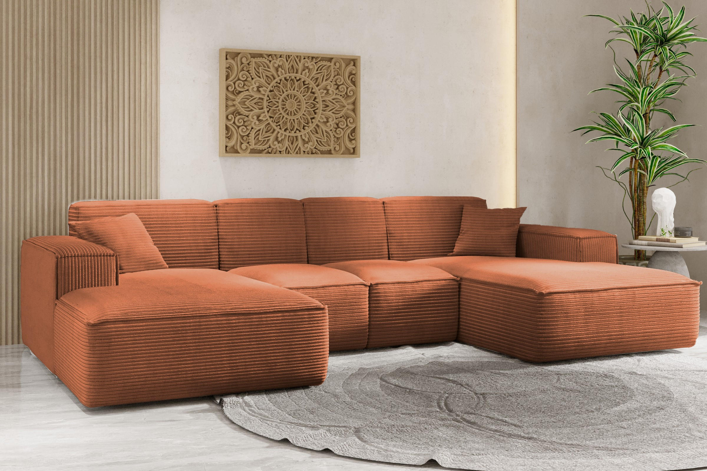 ECKSOFA, Eckcouch U form, Wohnzimmer Couch Large 342cm SIENA stoff Poso Kupfer - Kupferfarben, Holz/Textil (344/165cm) - Kaiser Möbel