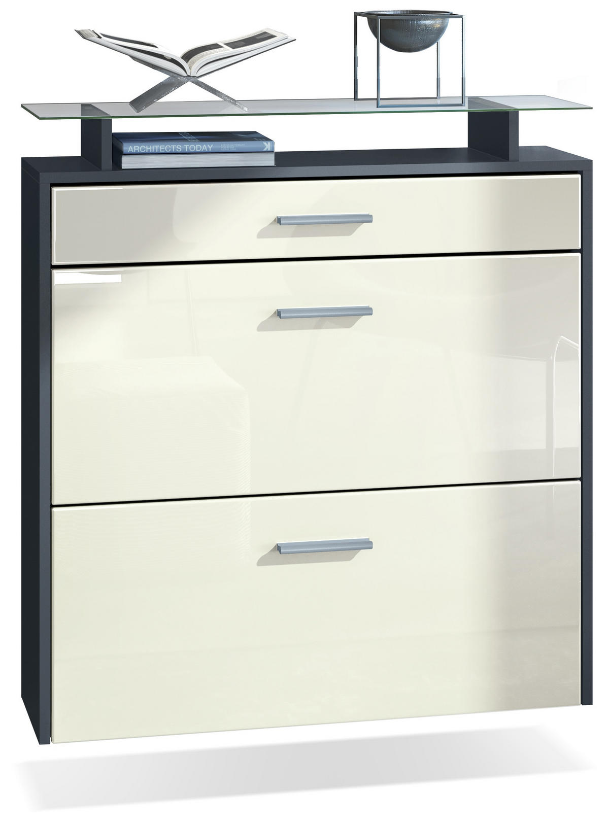 SCHUHSCHRANK Malea Fronten in Creme Hochglanz - Creme, Holzwerkstoff (89/96/23cm) - Vladon