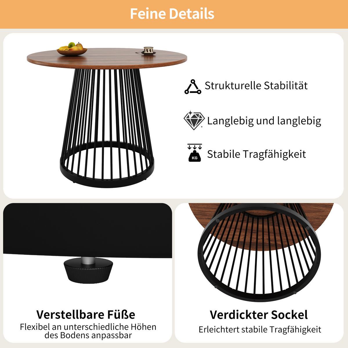 ESSTISCH, MDF Tischplatte & Metallgestell, 80/80/76 cm, Walnuss/Schwarz - Schwarz, Holzwerkstoff (80/80/76cm) - Redom