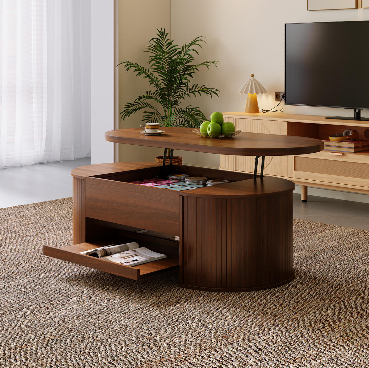 COUCHTISCH 110/55.5/40 cm in Natural Walnut aus MDF mit höhenverstellbarer Tischplatte - Naturfarben, Holzwerkstoff (110/55.5/40cm) - OKMYHOME
