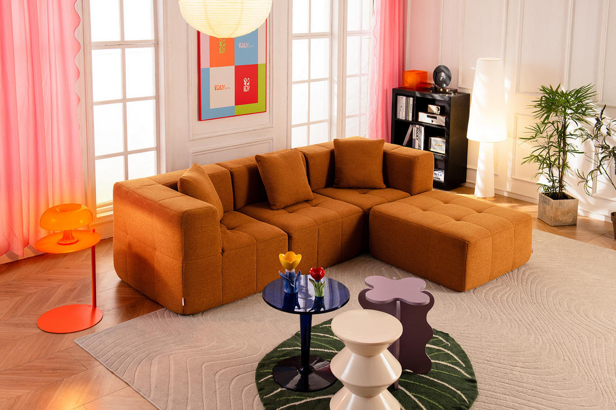 ECKSOFA Bouclé-Stoff Zimtbraun - Hellbraun, Textil (260/190cm) - MILYsofa