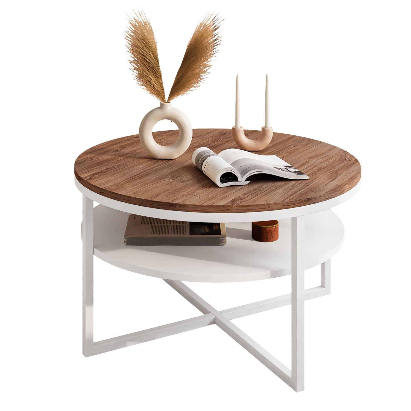 Lookway Couchtisch Weiß, Eiche 70x45.6x70 cm
