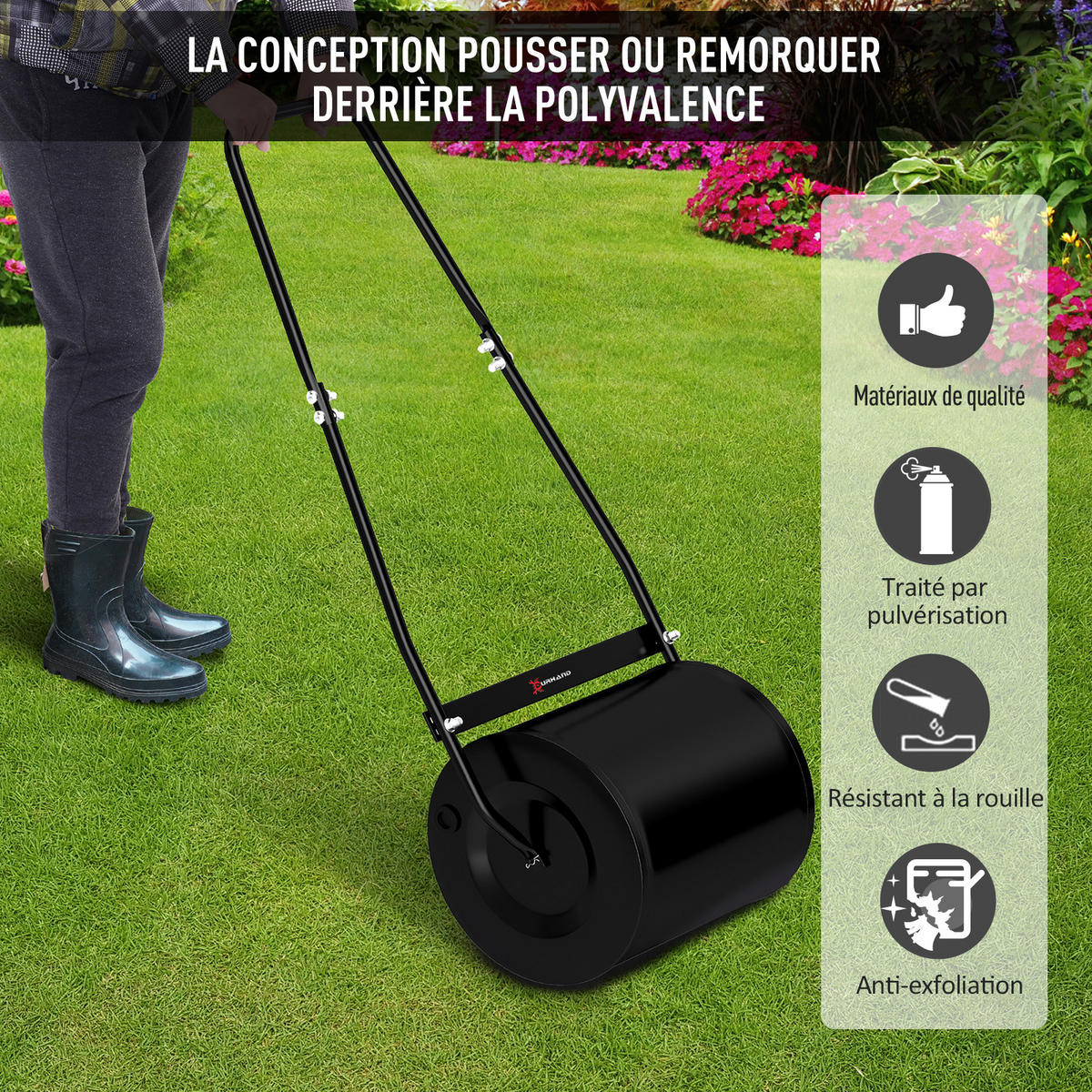 RASENWALZE DE-13732 30 L Füllvolumen mit ergonomischem Griff Schwarz - Schwarz, Metall (32/108/50cm) - ComfortXL