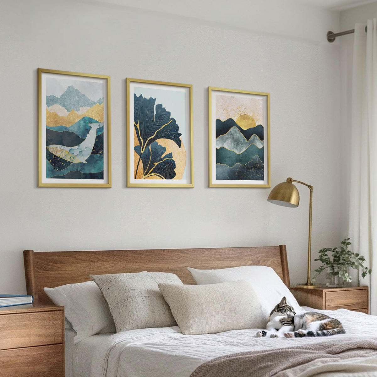 BILDER SET 3er Set - 40x60 cm Goldrahmen - Abstrakte Bergansichten - Goldfarben, Kunststoff (40/60cm) - TULUP