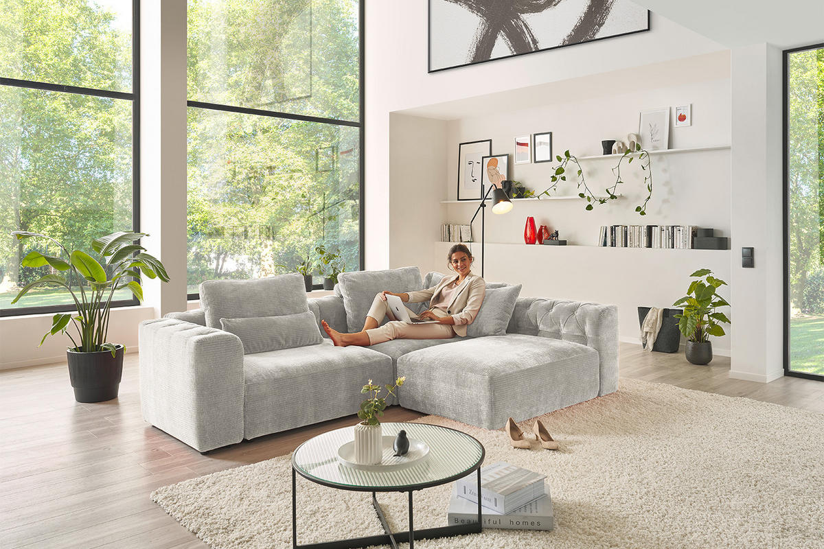 MODULSOFA SEPHI Silber Cord - Silberfarben/Schwarz, Kunststoff/Textil (268/62/191cm) - KAWOLA