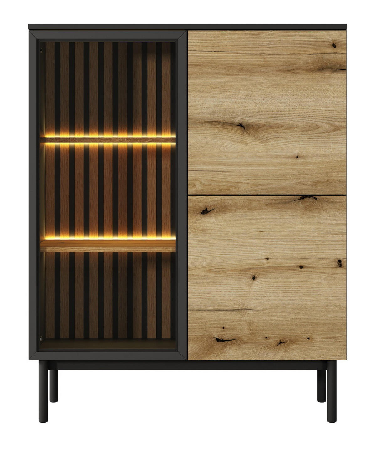 VITRINE 100 cm Jotare, 2 Türen, LED, Schwarz, Eiche Evoke - Schwarz, Holz (100/125/39cm) - Emporius