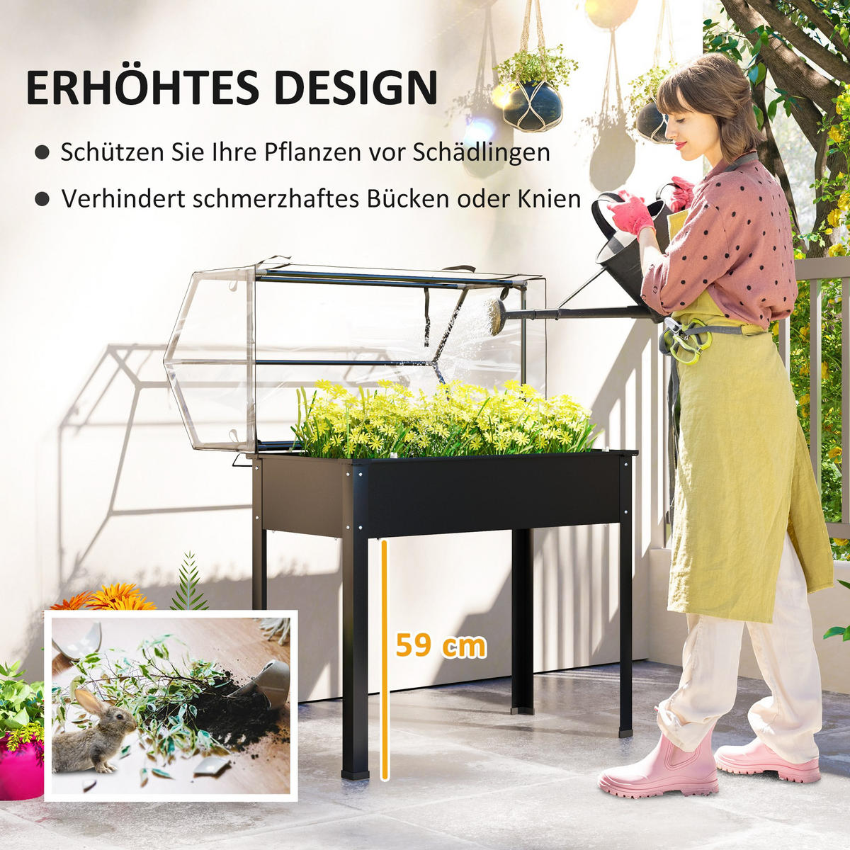 HOCHBEET mit Abdeckung - Schwarz, Metall (48/124/100cm) - Outsunny