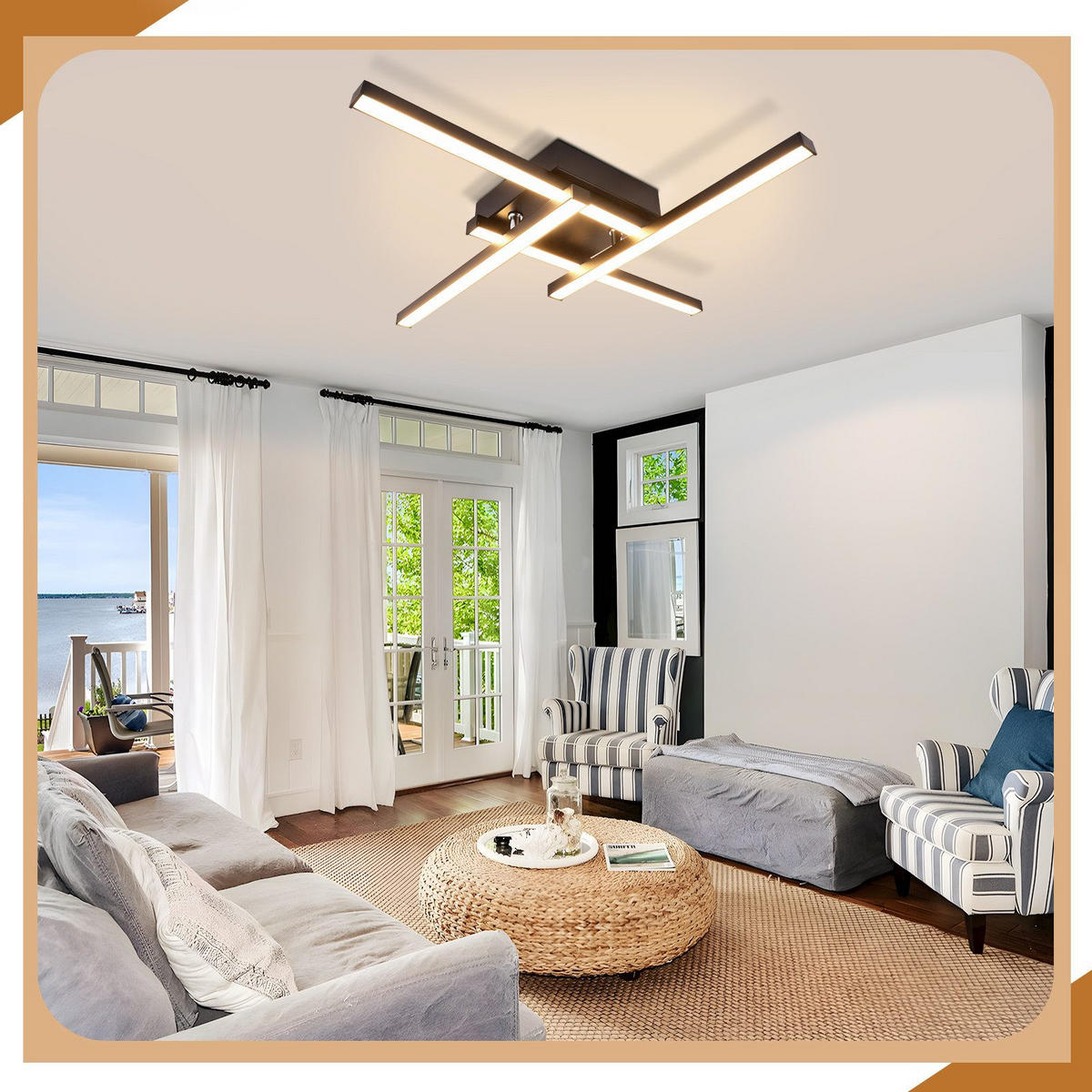 LED-DECKENLEUCHTE Cuxhaven 45.5/45.5/6.8 cm - Schwarz, Metall (45.5/45.5/6.8cm) - Nettlife