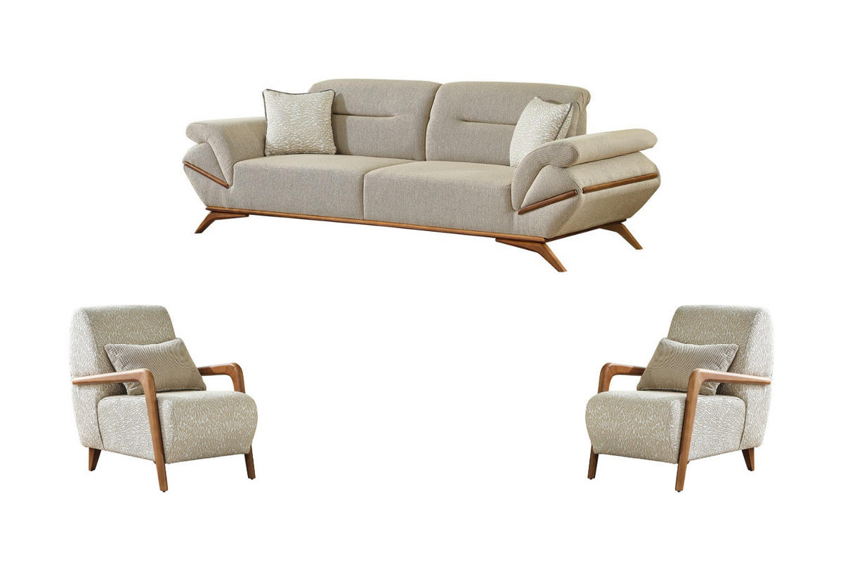 SITZGARNITUR Boston Grau Stellvariante:3+1+1 - Grau, Holz (255/90/100cm) - Villa Möbel