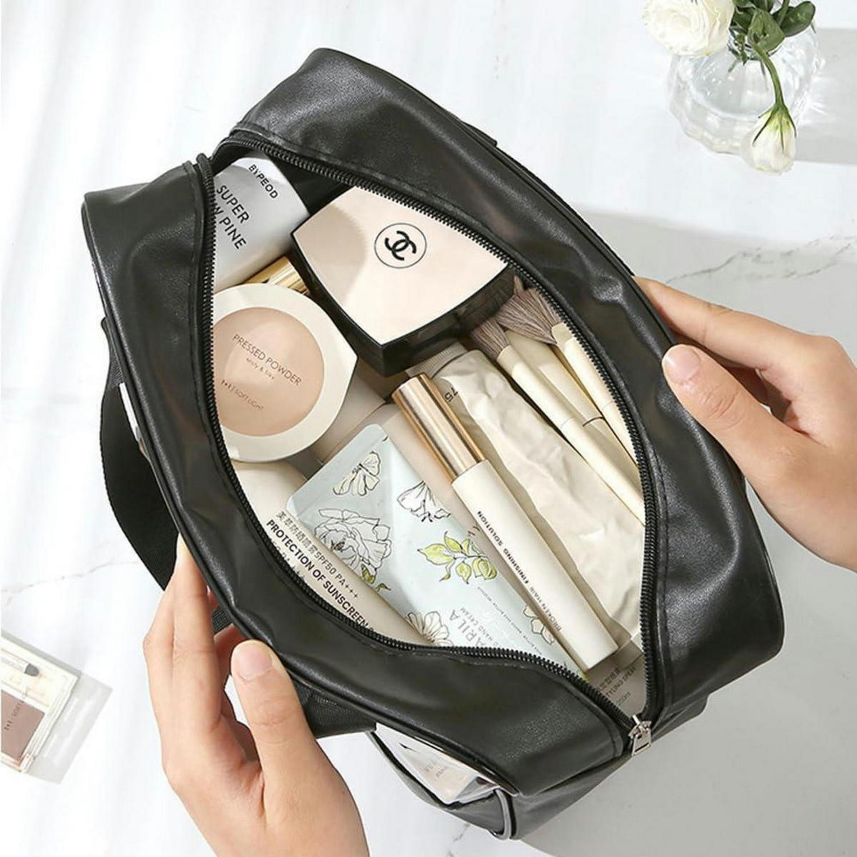 KULTURBEUTEL Set 3-teilig Transparent Schwarz - Schwarz, Kunststoff (22.5/3.8/32cm)