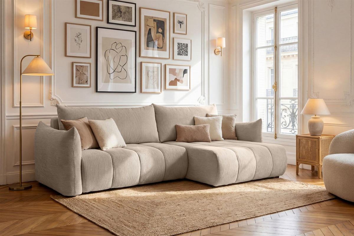 ECKSOFA Ontario Mit Schlaffunktion - Beige, Holzwerkstoff/Textil (260/154cm) - Fun Möbel