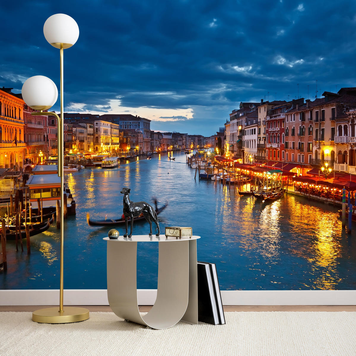 FOTOTAPETE für Büro Venezianischer Kanal Gondeln Abendstimmung Romantik 350x256 - Orange/Braun, Papier (350/256cm) - Muralo