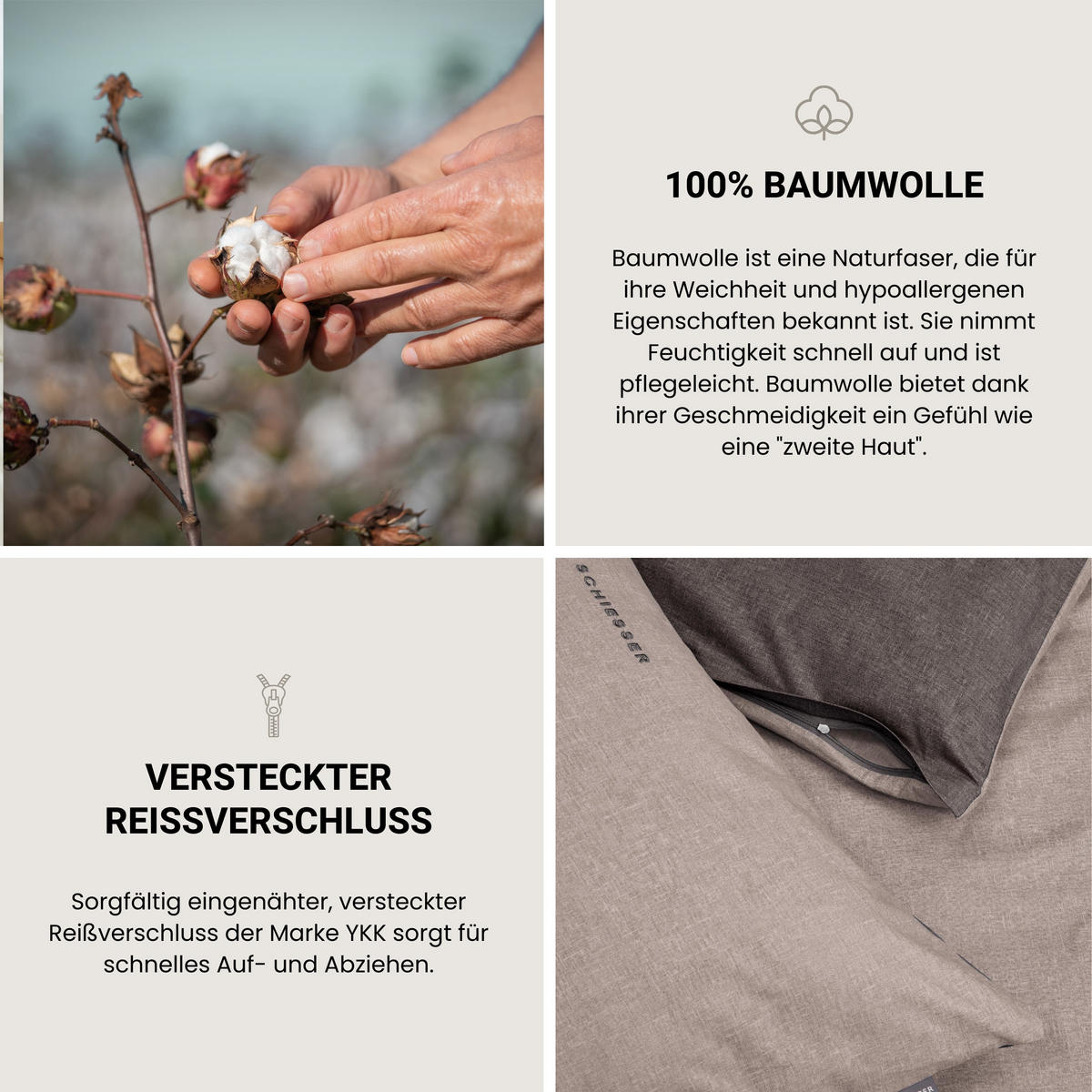 KISSENHÜLLENSET Doubleface - Renforcé - 2-teilig - 40 x 80 cm - Taupe-Dunkelgrau - Dunkelgrau/Braun, Textil (40/80cm) - SCHIESSER