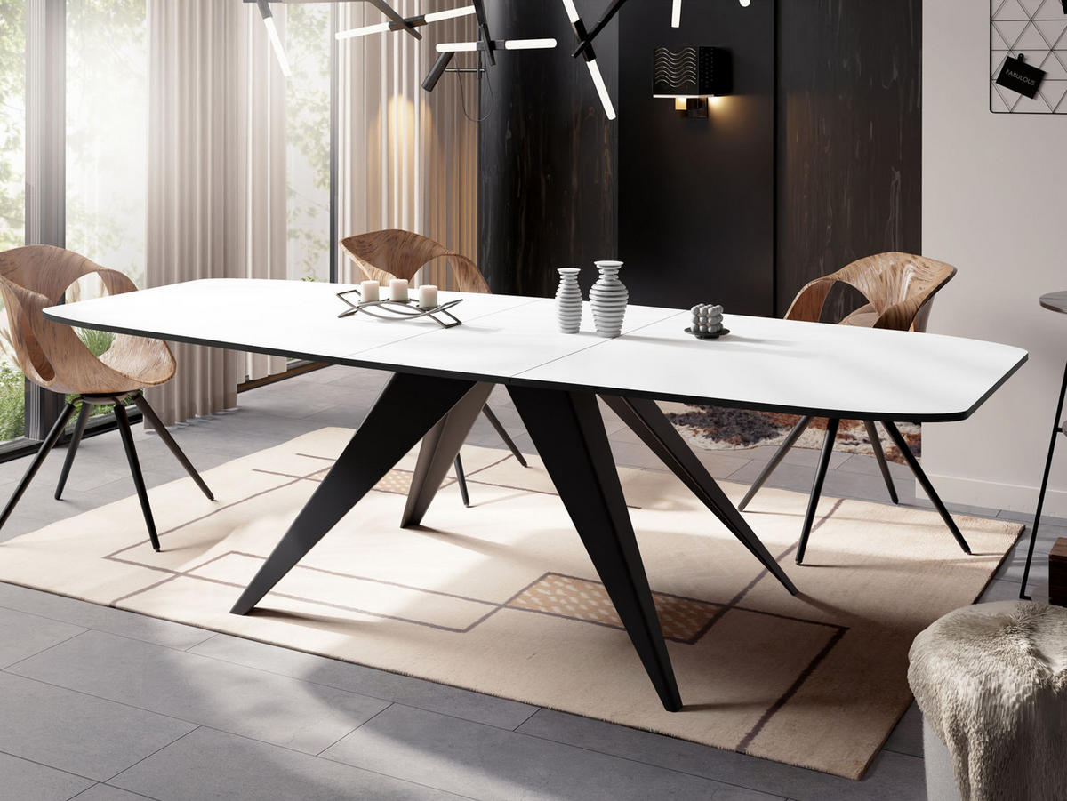 ESSTISCH Foster rechteckig ausziehbar, Weiß 180-218/90/76 cm - Schwarz/Weiß, Holzwerkstoff/Metall (180/90/76cm) - WFL GROUP