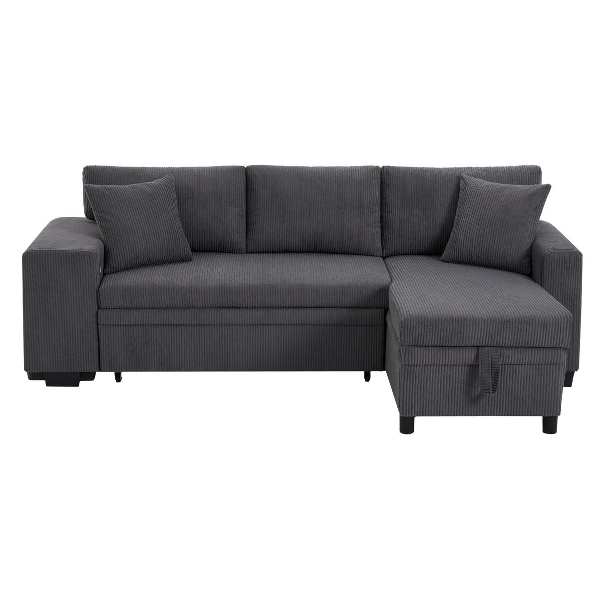 SCHLAFSOFA aus Cord Grau 231x131,5x84 cm mit Stauraum, USB- und Typ-C-Anschluss - Grau, Textil (131.5/84/231cm) - IVMEU