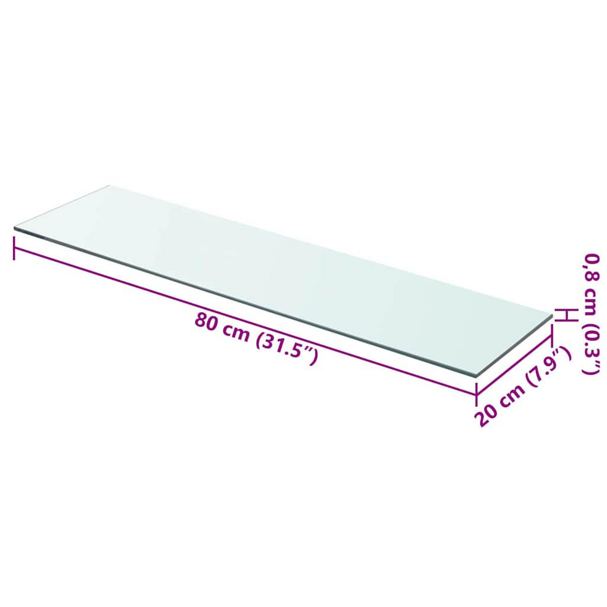 REGALBODEN Glas Transparent 80/20 Cm - Transparent, Glas (20/0.8/80cm) - vidaXL
