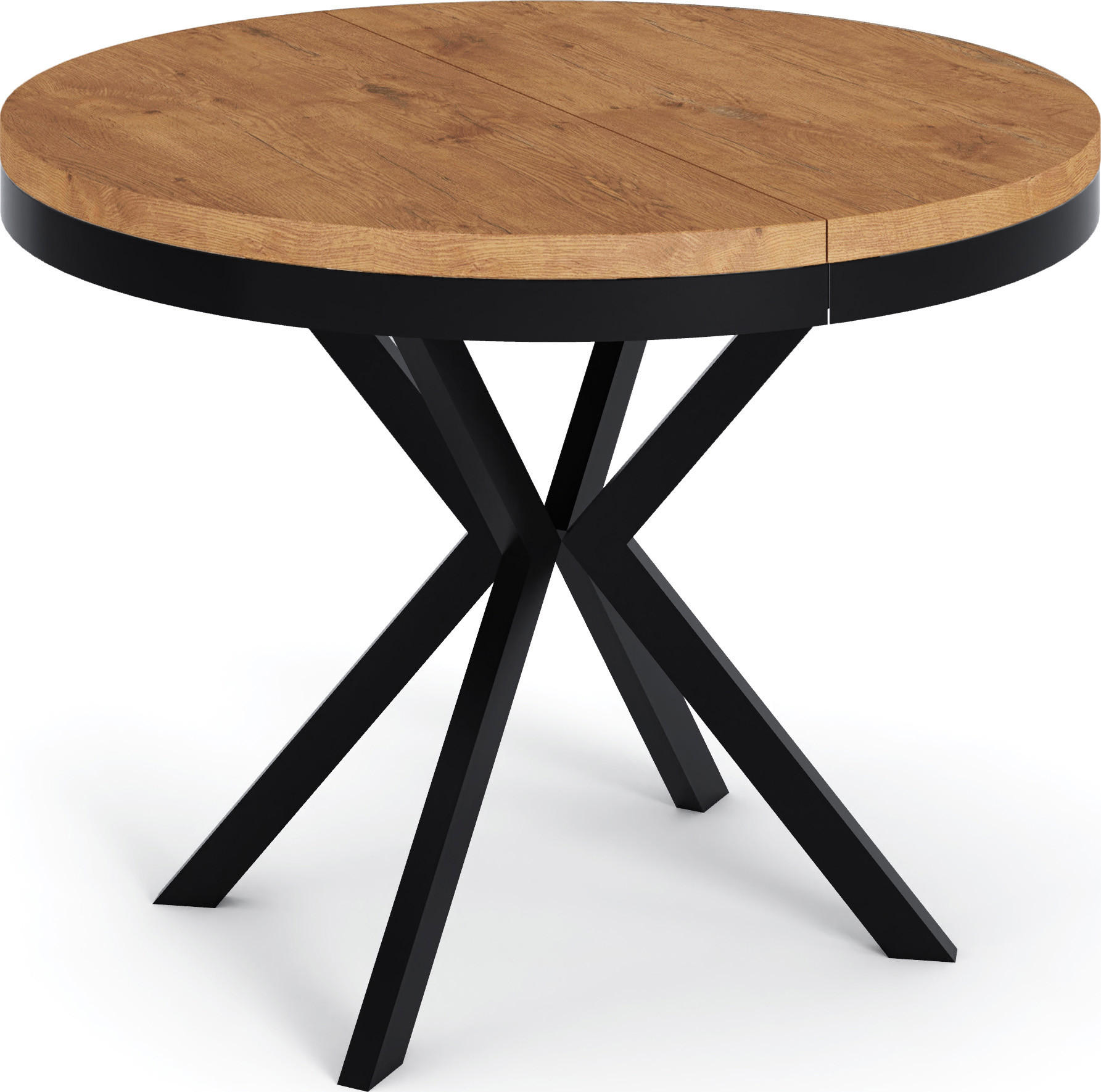 ESSTISCH Ross runder ausziehbarer, Lancelot Eiche 100-180/100/76 cm - Eichefarben/Schwarz, Holzwerkstoff/Metall (100/100/76cm) - WFL GROUP