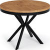 ESSTISCH Ross runder ausziehbarer, Lancelot Eiche 100-180/100/76 cm - Eichefarben/Schwarz, Holzwerkstoff/Metall (100/100/76cm) - WFL GROUP