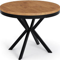 ESSTISCH Ross runder ausziehbarer, Lancelot Eiche 100-180/100/76 cm - Eichefarben/Schwarz, Holzwerkstoff/Metall (100/100/76cm) - WFL GROUP