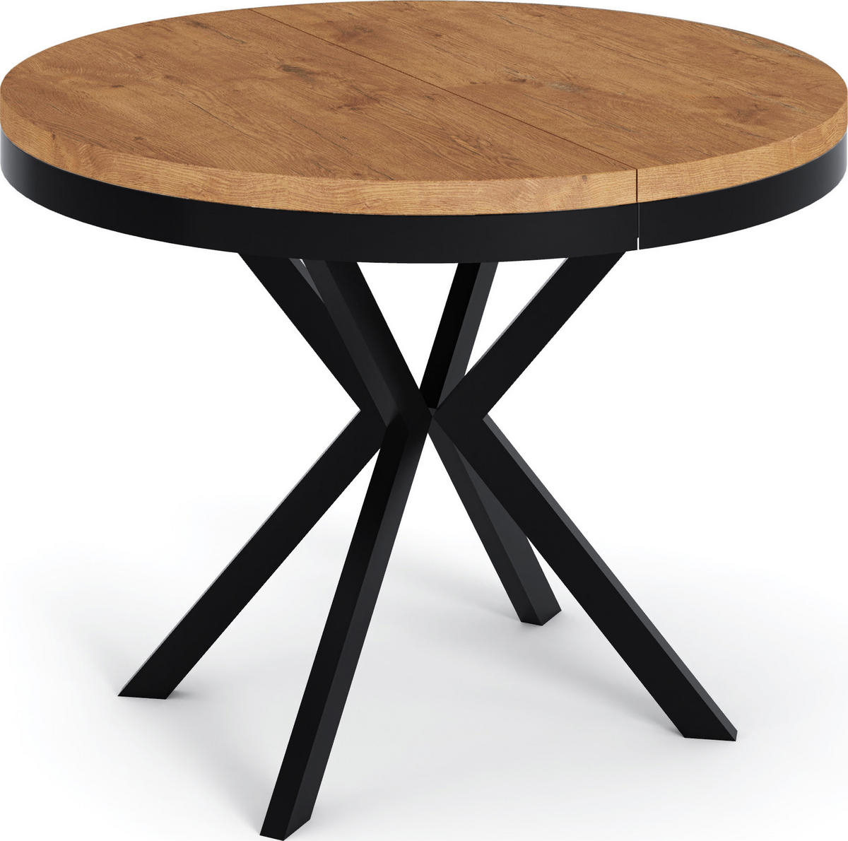 ESSTISCH Ross runder ausziehbarer, Lancelot Eiche 100-180/100/76 cm - Eichefarben/Schwarz, Holzwerkstoff/Metall (100/100/76cm) - WFL GROUP