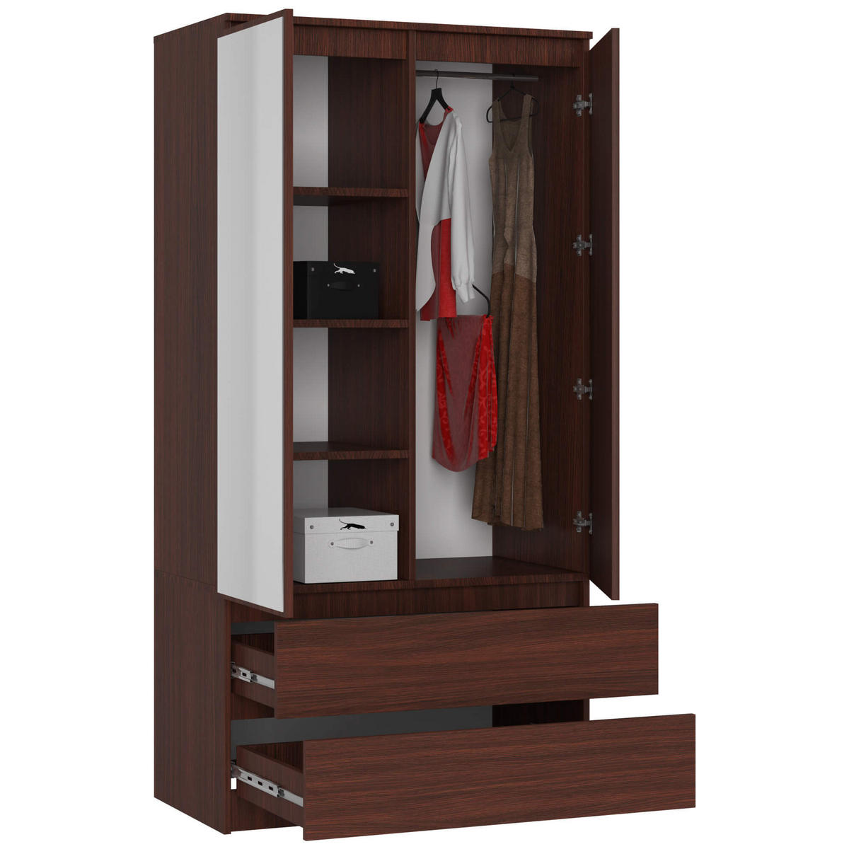 KLEIDERSCHRANK mit Spiegel Wengefarben 180x51x90 cm - Wengefarben, Holzwerkstoff (180/180/51cm) - Akord