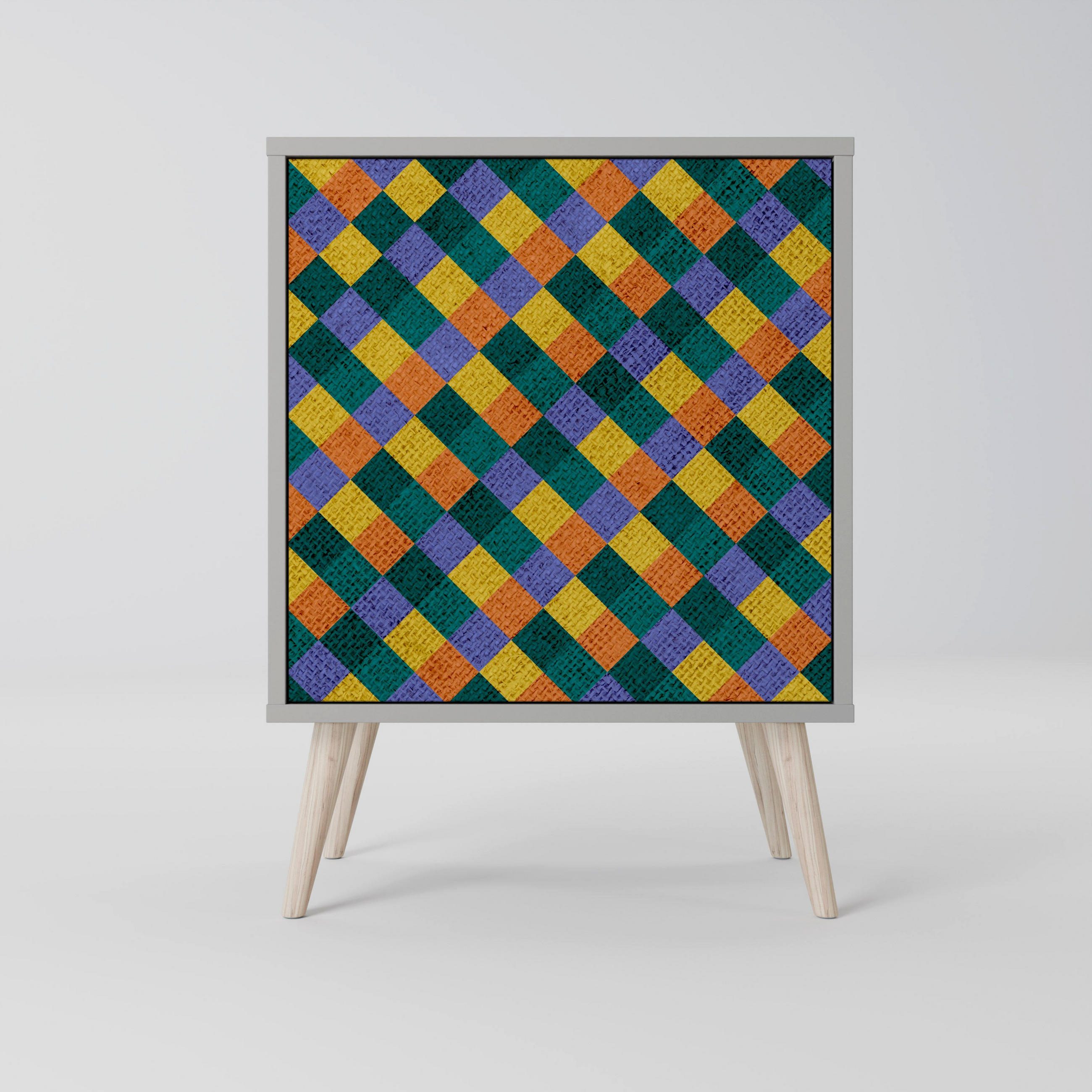 SIDEBOARD PAINTED SQUARES MIX, Grau, 57,5x42x77,5 cm, Schräge Buchenholzfüße - Buchefarben/Multicolor, Holzwerkstoff/Buchenholz (57.5/77.5/42cm) - SpaceRebels