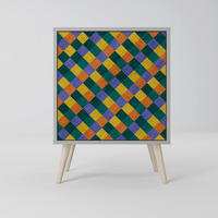 SIDEBOARD PAINTED SQUARES MIX, Grau, 57,5x42x77,5 cm, Schräge Buchenholzfüße - Buchefarben/Multicolor, Holzwerkstoff/Buchenholz (57.5/77.5/42cm) - SpaceRebels