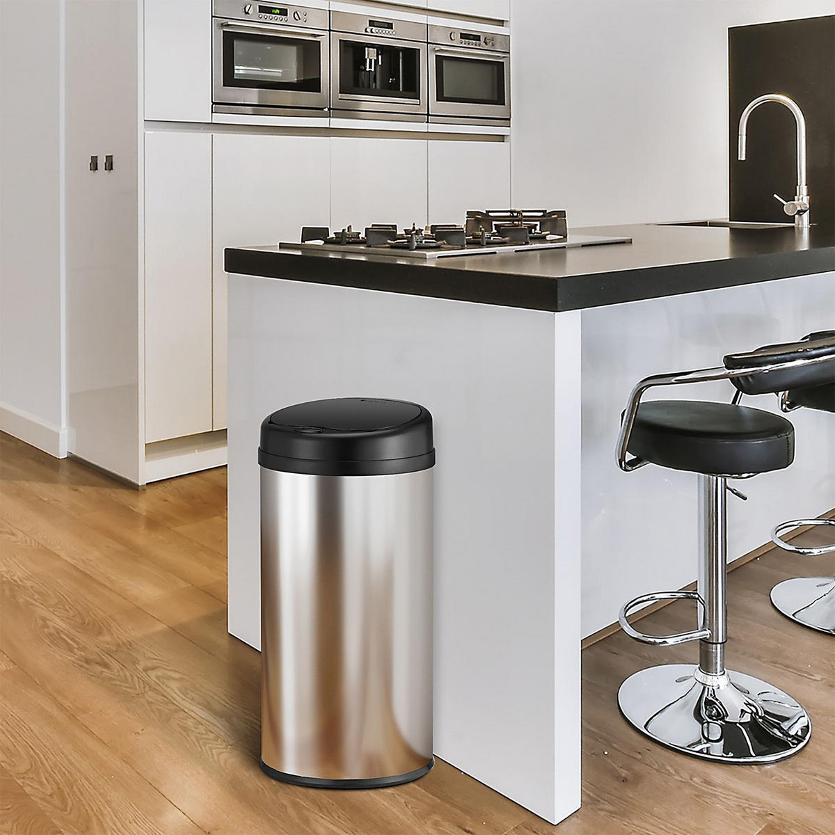 MÜLLEIMER rund 40L silber mit Sensor - Silberfarben, Metall (31/68/31cm) - Juskys