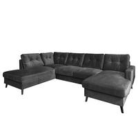 WOHNLANDSCHAFT mit Longchair - Dunkelgrau/Schwarz, Textil (297/90/200cm) - home24