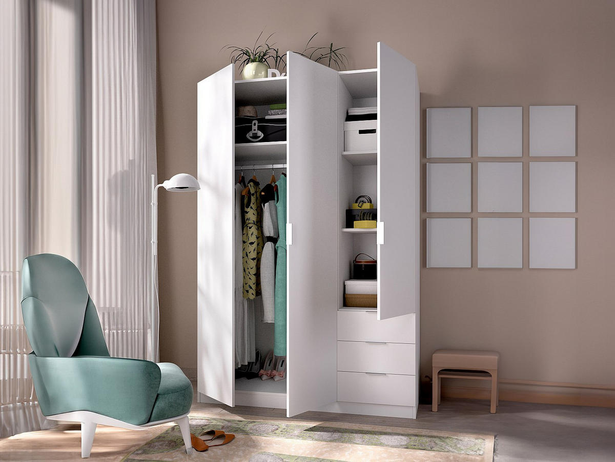 KLEIDERSCHRANK - 121 cm x 52 cm - holz - weiß Listowel - Weiß, Holz (121/184/52cm) - Vente-Unique